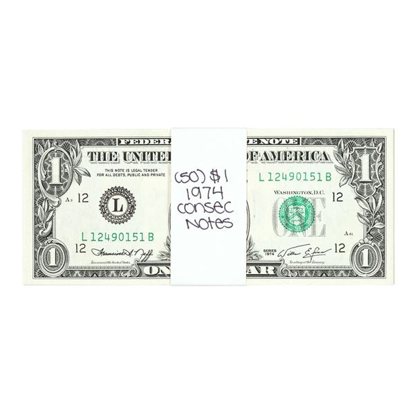 Lot of (50) Consecutive 1974 $1 Federal Reserve Notes San Francisco