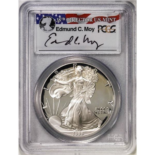 1995-W $1 Proof American Silver Eagle Coin PCGS PR69DCAM Edmund Moy Signature
