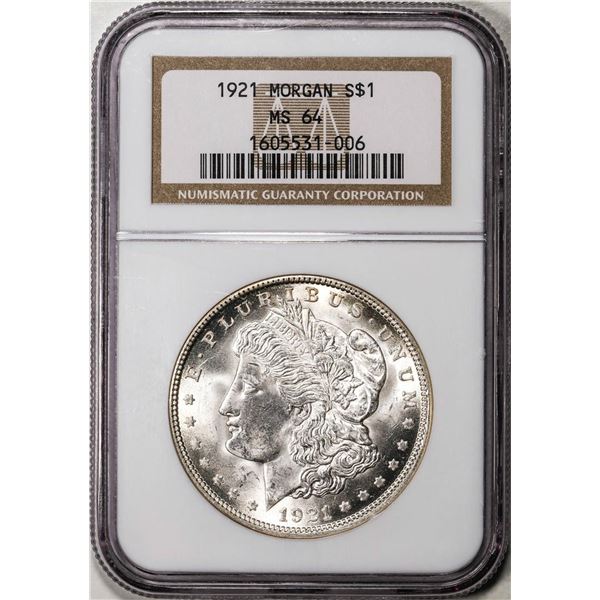 1921 $1 Morgan Silver Dollar Coin NGC MS64