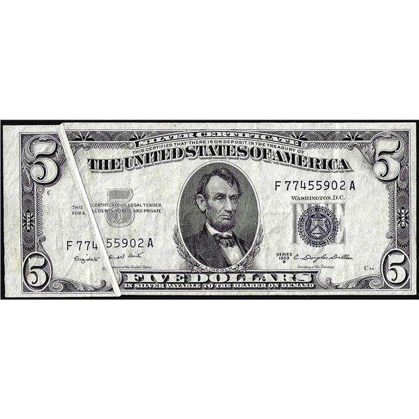 1953B $5 Silver Certificate Gutter Fold Error
