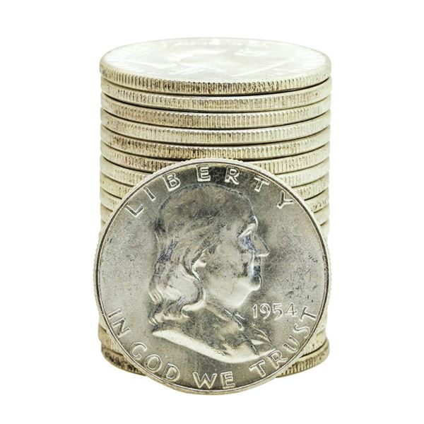 Roll of (20) Brilliant Uncirculated 1954 Franklin Half Dollar Coins