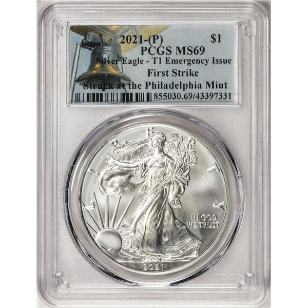 2021-(P) Type 1 $1 American Silver Eagle Coin PCGS MS69 First Strike Emergency Issue