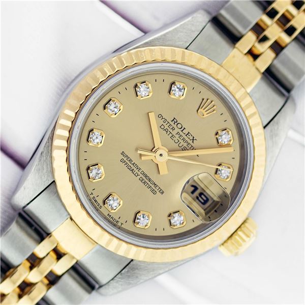 Rolex Two Tone Champagne Diamond Datejust Wristwatch