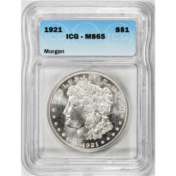 1921 $1 Morgan Silver Dollar Coin ICG MS65