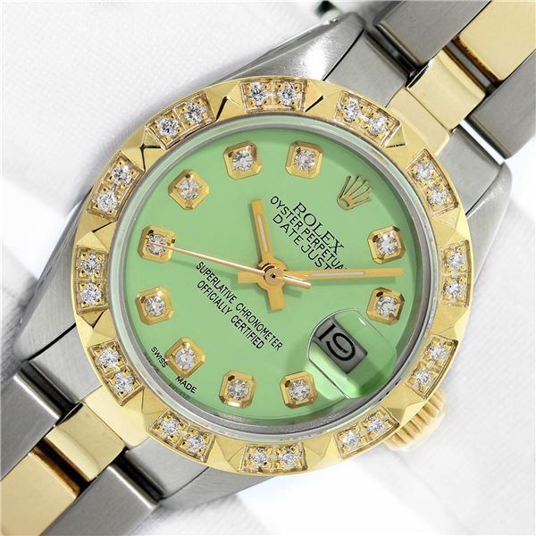 Rolex Ladies Two Tone Diamond Datejust Watch With Oyster Band