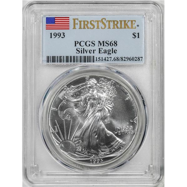 1993 $1 American Silver Eagle Coin PCGS MS68 First Strikes