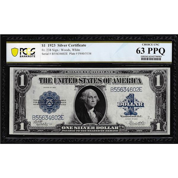 1923 $1 Silver Certificate Note Fr.238 PCGS Choice Uncirculated 63PPQ