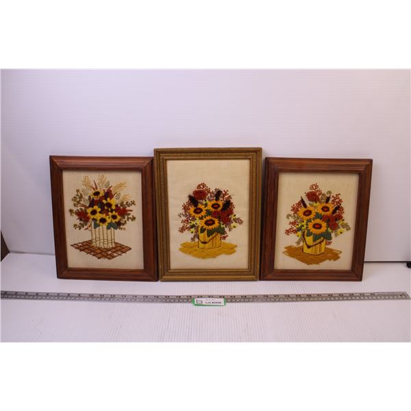 (3) Framed Embroidery Pictures