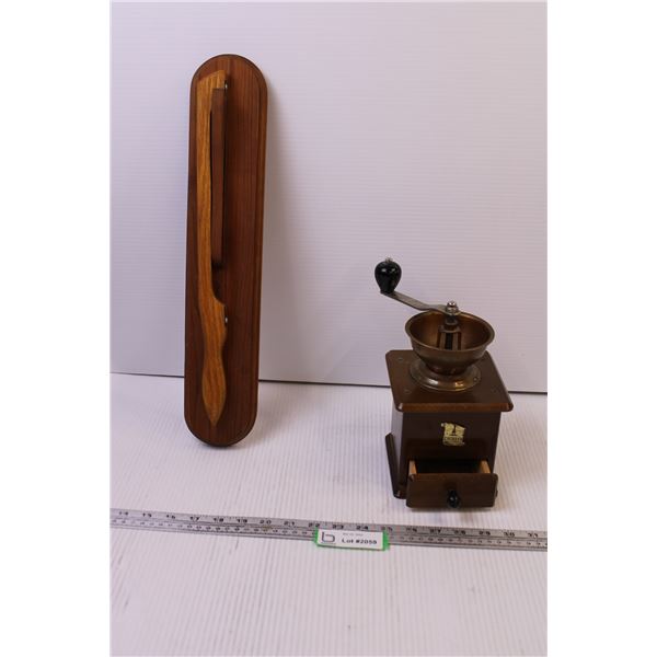 Crosser Coffee Grinder + Bread Knife on Wall Hanging Board