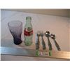 Coca Cola Items-Bottle, Glass, (4) Cutlery Items