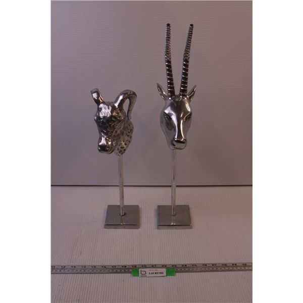 (2) Metal Animal Head Busts