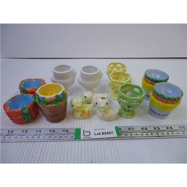 (10) Easter Egg Cups and Set of Salt/Peppers