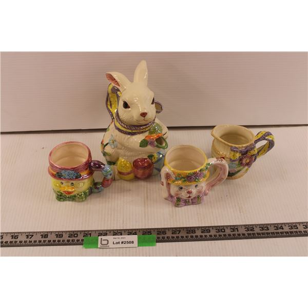 Easter Teapot, Creamer and Mugs