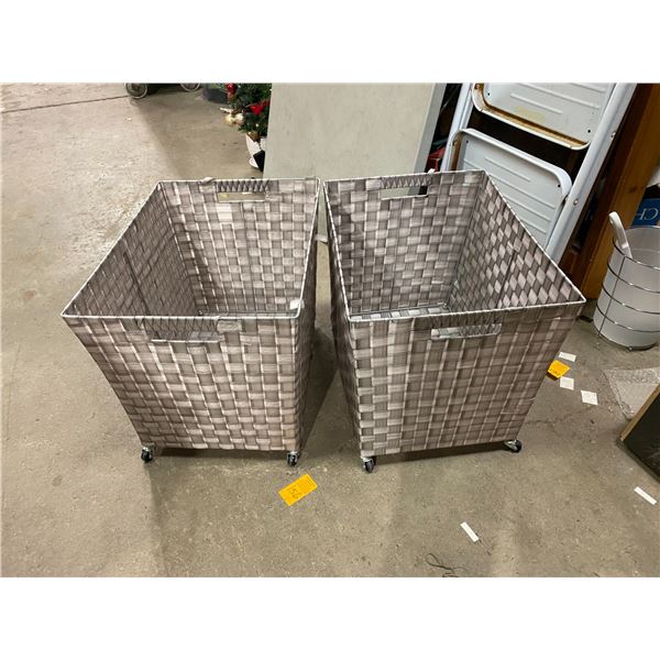 2 laundry baskets with wheels