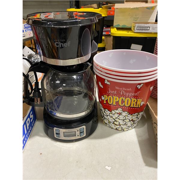 Coffee maker and popcorn buckets