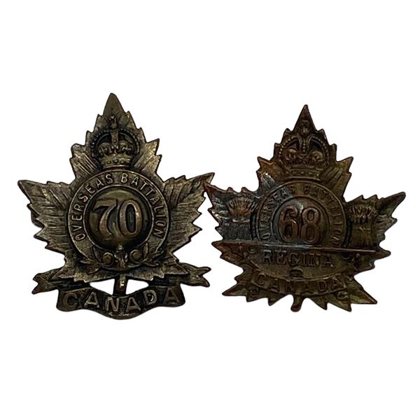 WW1 CEF Collar Badge Lot 68th & 70th Battalions