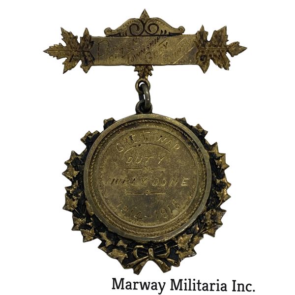 WW1 CEF Welcome Home Medal Proton Township Grey County