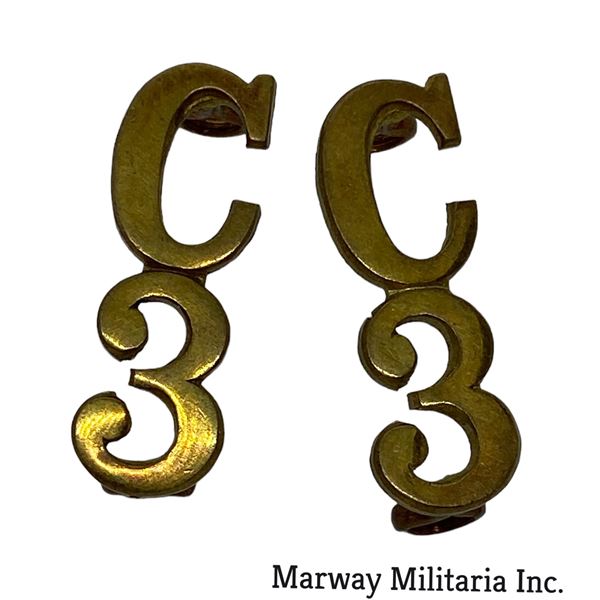 WW1 CEF 3rd Battalion C over Collar Badge Pair
