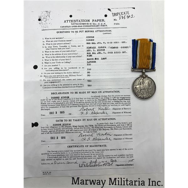 WW1 CEF War Medal 58th Battalion