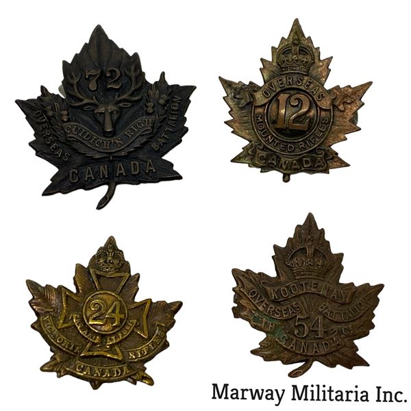 WW1 CEF Collar Badge Lot of 4