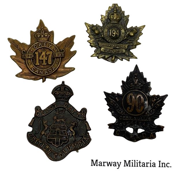 WW1 CEF Collar Badge Lot of 4
