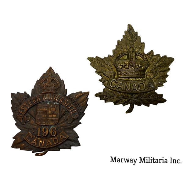 WW1 CEF 196th Battalion & WW2 General Service Cap Badge Lot