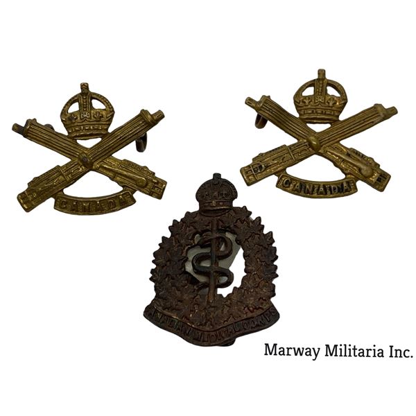 WW1 CEF Machine Gun Corps Collar Badge Pair & Medical Corps Collar