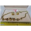 Image 1 : Gold and amber rhinestone necklace and clip earring set