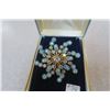Image 1 : Blue plastic and rhinestone Triad broach