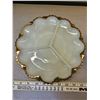 Image 2 : Gold rimmed milk glass divided dish and plain milk glass dish