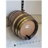 Image 1 : Metal strapped wooden keg with spigot and cork.