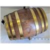 Image 2 : Metal strapped wooden keg with spigot and cork.