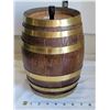 Image 3 : Metal strapped wooden keg with spigot and cork.