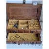 Image 1 : Vintage musical wood jewelry box with pull out drawer & all contents.