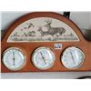 Image 2 : Wild game barometer, signed deer sketch & old moose wall hanging.