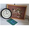 Image 1 : Framed Killdeer needle point, 12 songs bird clock & book.