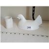 Image 1 : Vintage milk glass hen on nest top & heavy, thick milk glass jar.