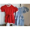 Image 2 : Vintage knit/ sewn, baby/ child clothing, glass baby bottles & basket.