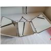 Image 2 : Very nice antique trifold travel mirror. Nickel plated brass frame, beveled glass mirror, leather ba