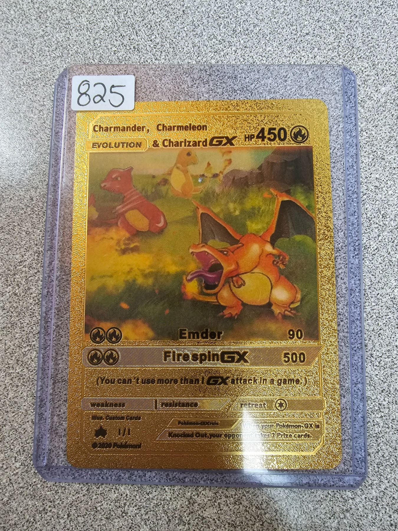 Charmander, Charmeleon & Charizard gold metal pokemon card - Schmalz Auctions Charmander, Charmeleon & Charizard gold metal pokemon card - Schmalz Auctions