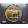 Image 2 : 1973 RCMP Centennial Specimen Silver Dollar. Beautifully Toned. Housed in its original black clamshe