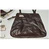 Image 2 : 1-brown leather handbag/side pocket, fair condition; 1-unused “Cancun” shoulder purse; 3 seldom used