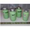 Image 2 : Set of 4 Jadeite Shakers: Salt, Pepper, Flour, Unmarked