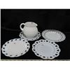 Image 1 : Hobnail milk glass pitcher with 4 milk glass plates