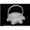 Image 1 : Hobnail Milk glass Ribbon Basket with handle
