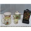 Image 1 : Decorative tea pot, Mug, "Bunnykins" cream cup & mug, Decorative match storage container