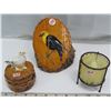 Image 1 : Ceramic Jewelry bird box, Painting of Yellow Caped Bird on long, little candle with holder
