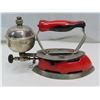 Image 5 : Antique Coleman gas Iron (red - Model 4-A) with fuel measuring can & air pump & Trivet