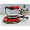 Image 8 : Antique Coleman gas Iron (red - Model 4-A) with fuel measuring can & air pump & Trivet