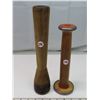 Image 1 : 2 Antique wooden textile yarn bobbin spools (12" tall, 10"tall)